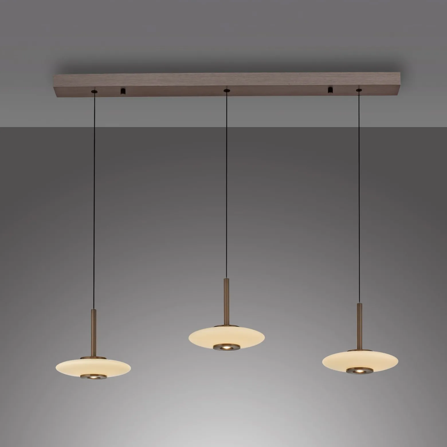 LED-riippuvalaisin PURE Vitrum, ruskea/opaali, lasi/alumiini, 3-lamppuinen