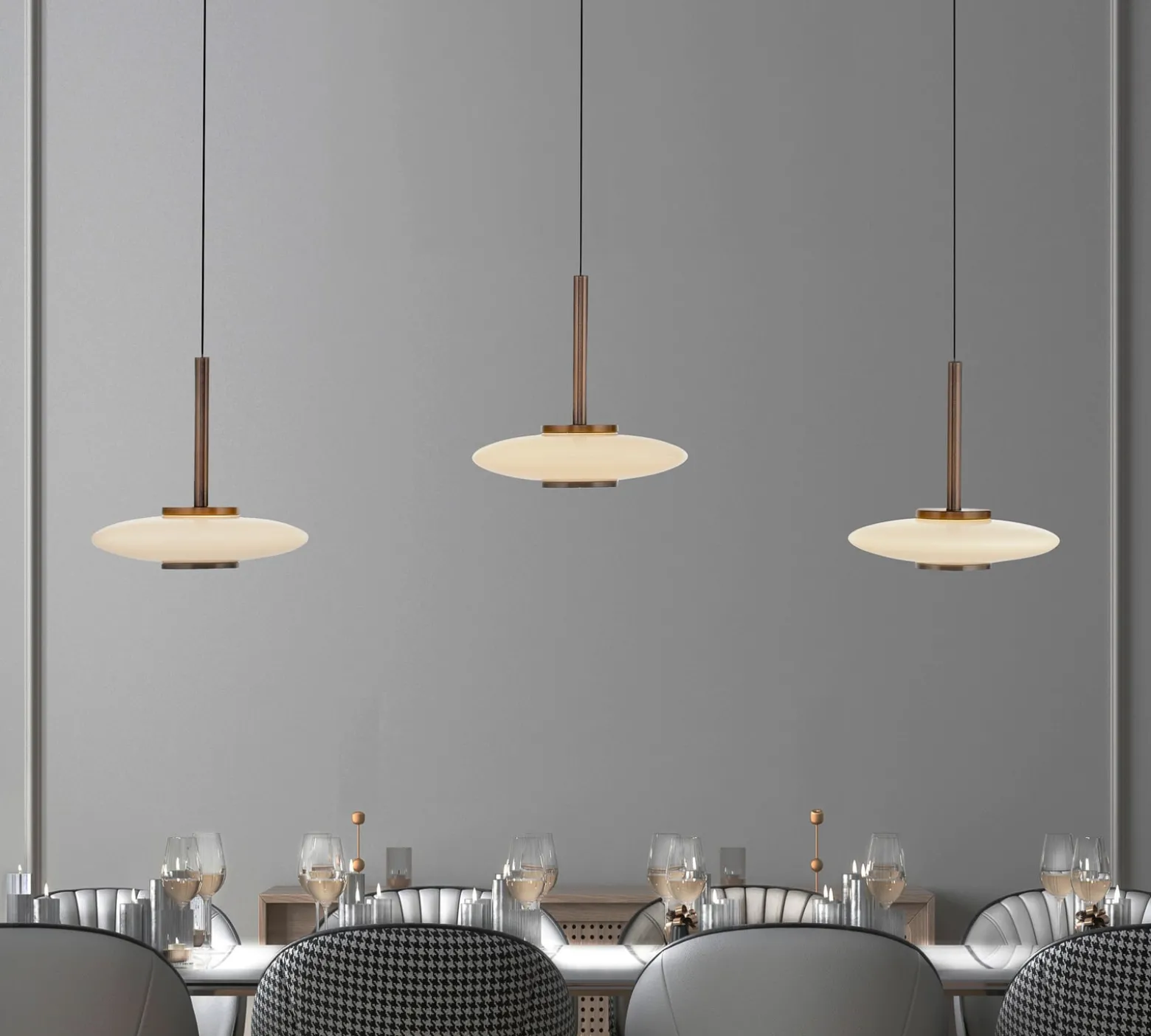 LED-riippuvalaisin PURE Vitrum, ruskea/opaali, lasi/alumiini, 3-lamppuinen