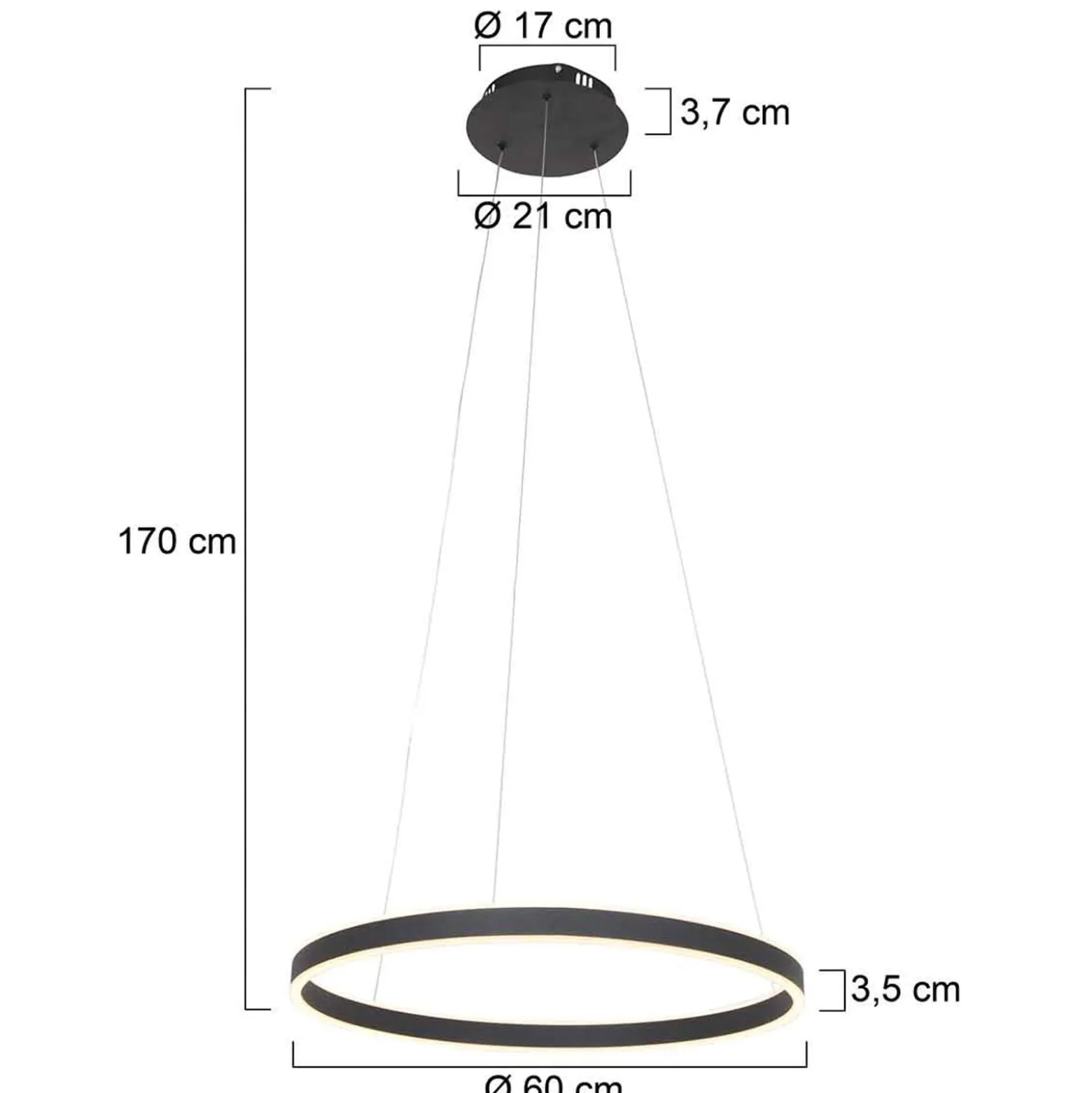 LED-riippuvalaisin Ringlux Ø60 cm, 2 lamppua musta