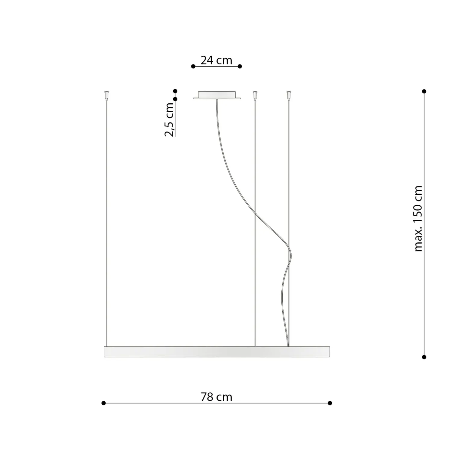 LED-riippuvalaisin Rio 78, vaakasuora, 3 000 K, valkoinen