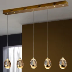 LED-riippuvalaisin Rocio, 5-valo, metalli, lasi, kultainen