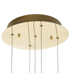 LED-riippuvalaisin Rocio, 5-valo, pyöreä, metalli, lasi, kultainen