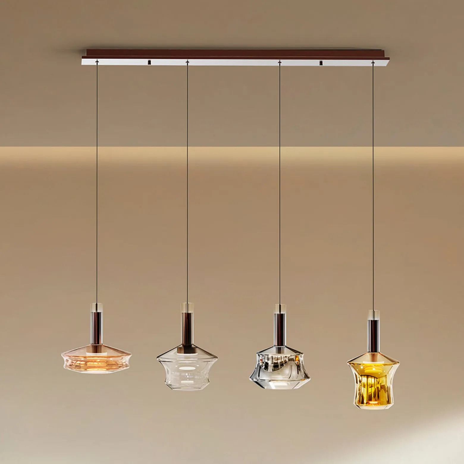LED-riippuvalaisin Scarlett, värikäs, pituus 108 cm, lasi, 4-lamppuinen.