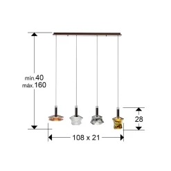 LED-riippuvalaisin Scarlett, värikäs, pituus 108 cm, lasi, 4-lamppuinen.