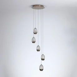 LED-riippuvalaisin Seeds, Ø 30 cm, kermanvärinen, lasi, 5-lamppuinen.