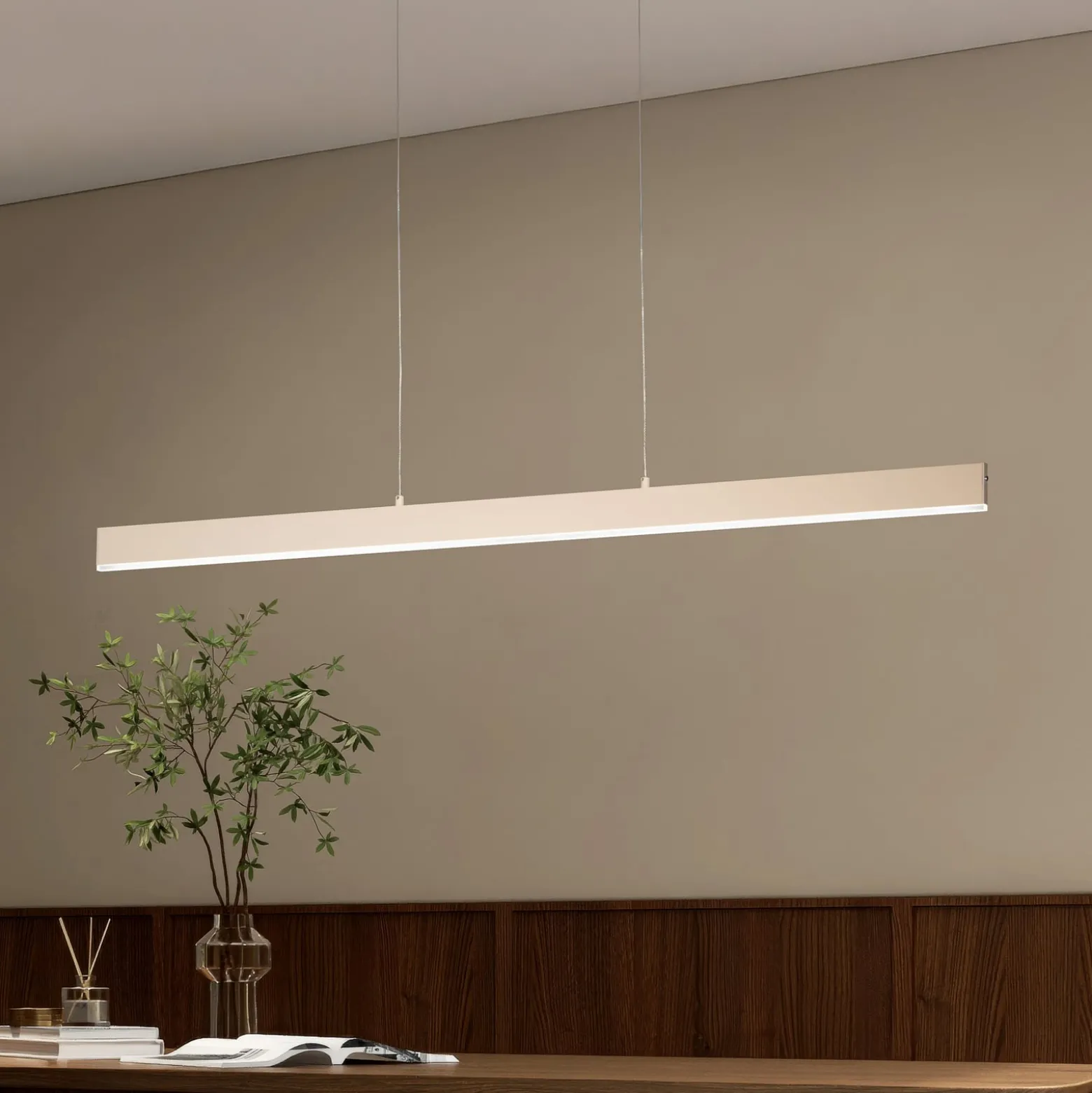 LED-riippuvalaisin Silvano, hiekka, pituus 115 cm, CCT, kosketusdimmeri
