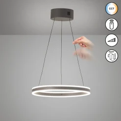 LED-riippuvalaisin Silvio, Ø 50 cm, hiekanharmaa, metalli, CCT,