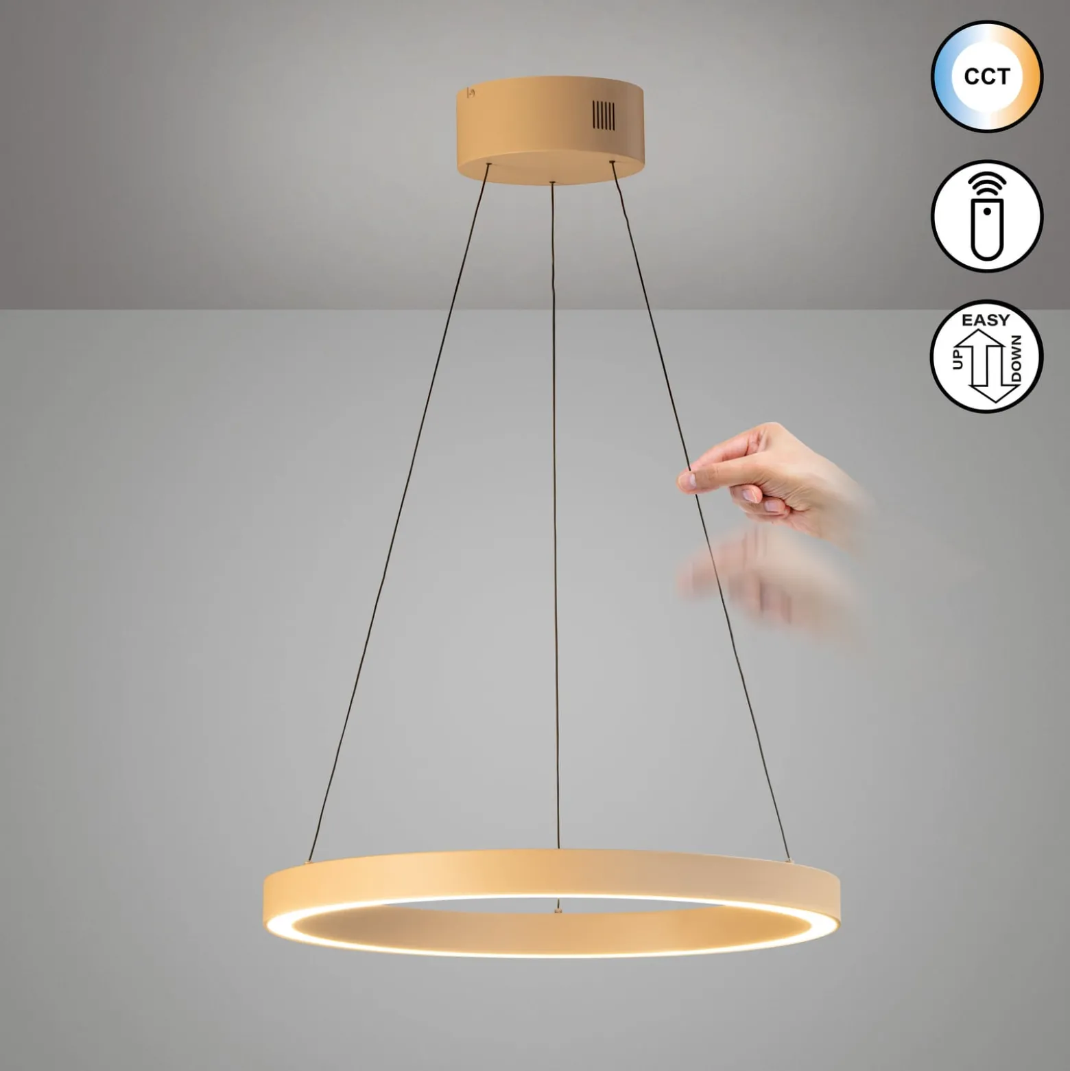 LED-riippuvalaisin Silvio, Ø 60 cm, hiekanvärinen, metalli, CCT