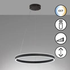 LED-riippuvalaisin Sirko, Ø 60 cm, hiekkamusta, metalli, CCT