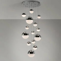 LED-riippuvalaisin Sphere, 14-valoinen, kromi, himmennettävä, Ø 60 cm
