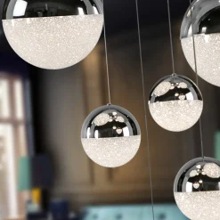 LED-riippuvalaisin Sphere, 14-valoinen, kromi, himmennettävä, Ø 60 cm