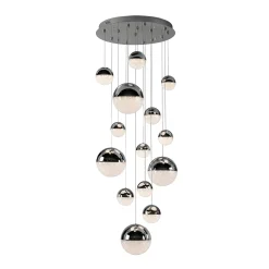 LED-riippuvalaisin Sphere, 14-valoinen, kromi, himmennettävä, Ø 60 cm