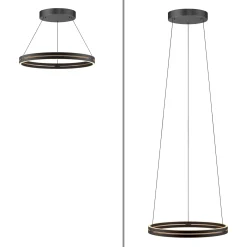 LED-riippuvalo PURE E-Loop, tammi/musta helmi, Ø 70 cm alumiini, CCT