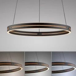 LED-riippuvalo PURE E-Loop, tammi/musta helmi, Ø 70 cm alumiini, CCT