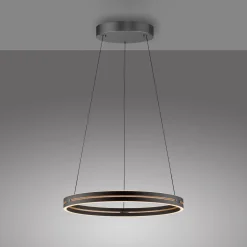 LED-riippuvalo PURE E-Loop, tammi/musta helmi, Ø 70 cm alumiini, CCT