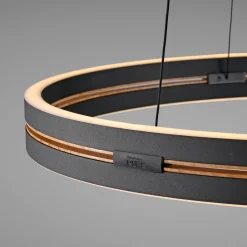 LED-riippuvalo PURE E-Loop, tammi/musta helmi, Ø 70 cm alumiini, CCT