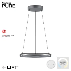 LED-riippuvalo PURE E-Loop, tammi/musta helmi, Ø 70 cm alumiini, CCT