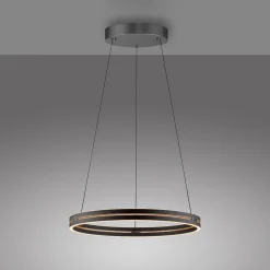 LED-riippuvalo PURE E-Loop, tammi/musta helmi, Ø 70 cm alumiini, CCT