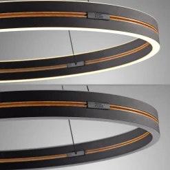 LED-riippuvalo PURE E-Loop, tammi/musta helmi, Ø 70 cm alumiini, CCT