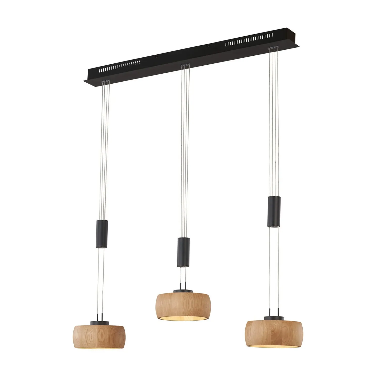 LED-ripustusvalaisin Shine-Wood, tammi/musta Pituus 100 cm 3-valo.