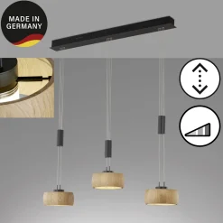 LED-ripustusvalaisin Shine-Wood, tammi/musta Pituus 100 cm 3-valo.