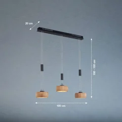 LED-ripustusvalaisin Shine-Wood, tammi/musta Pituus 100 cm 3-valo.