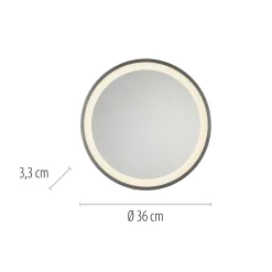 LED-seinäpeili VIDRO, harmaa, Ø 36 cm, powerbank, kytkin