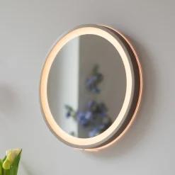 LED-seinäpeili VIDRO, pronssi, Ø 36 cm, powerbank, kytkin
