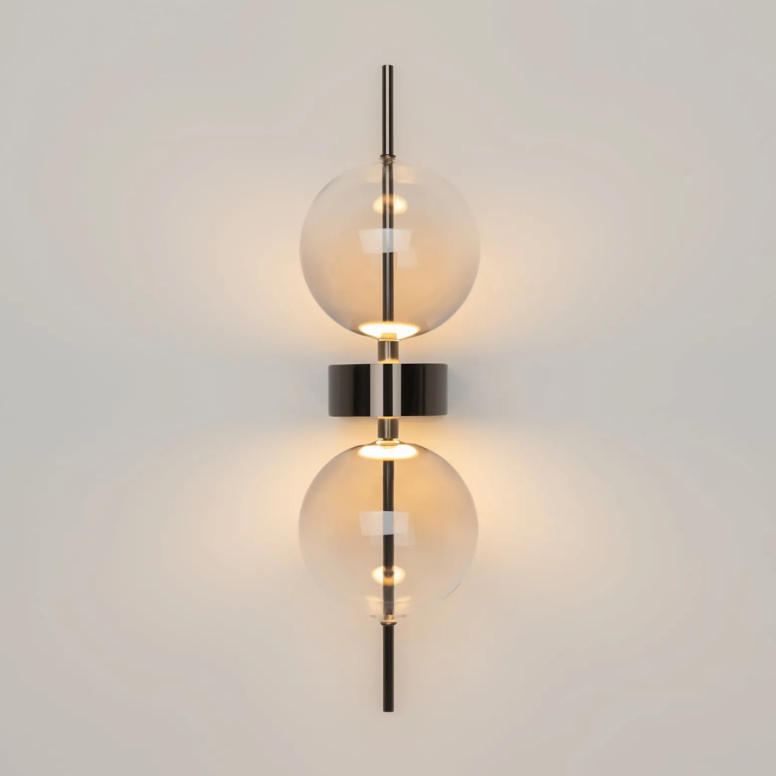 LED-seinävalaisin DOUBLE MOON, savuharmaa, korkeus 43 cm, lasi