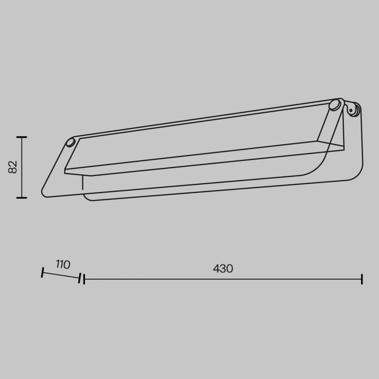 LED-seinävalaisin FLAT, harmaa/messinki, leveys 43 cm, lasi/metalli