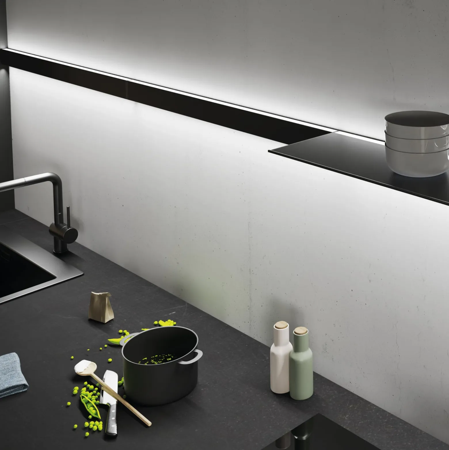LED-seinävalaisin INTERO-LINE, musta, 60 cm, 24 V, CCT