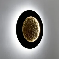LED-seinävalaisin Luna Piena, ruskeamusta/kulta, Ø 80 cm