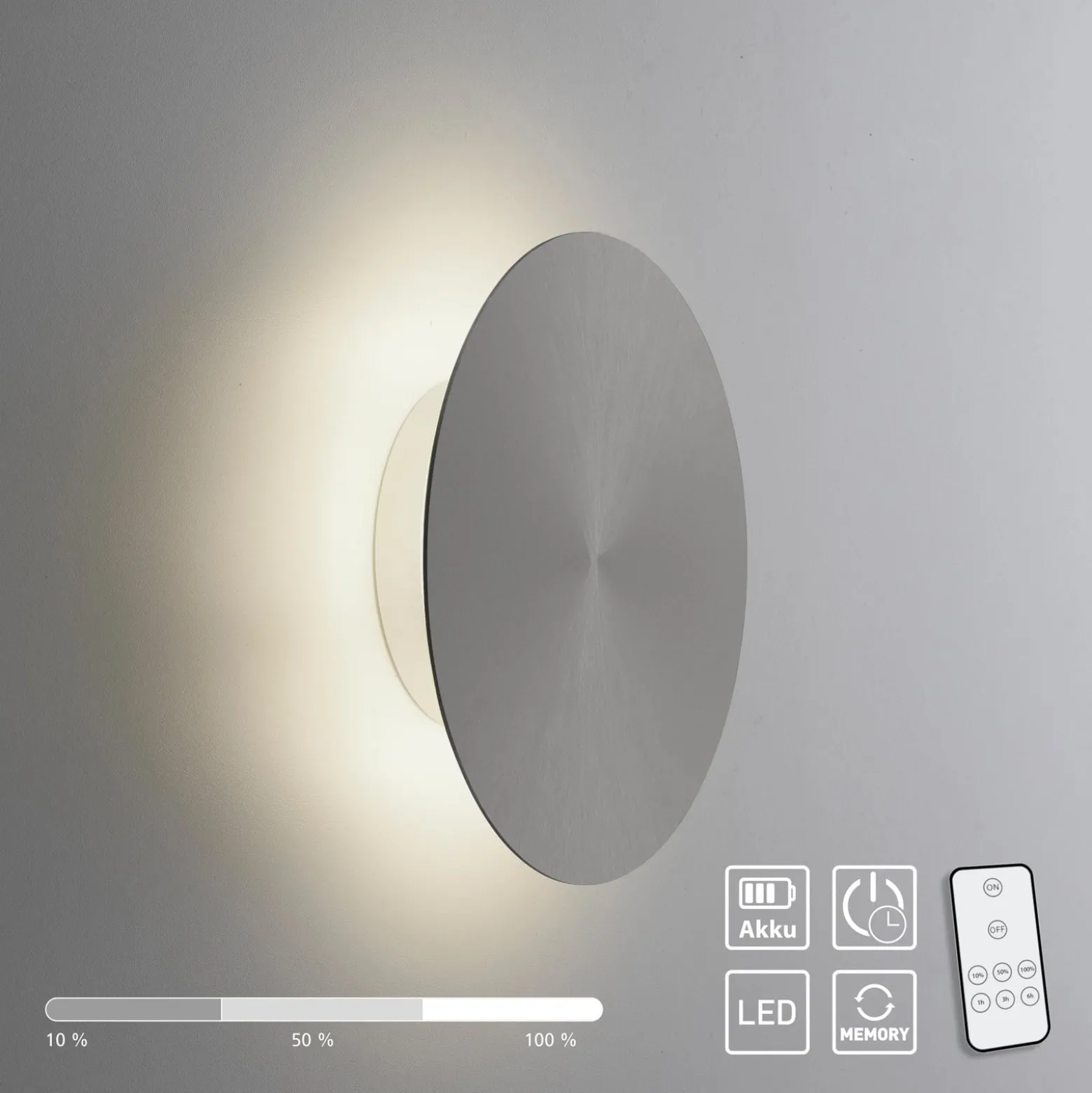 LED-seinävalaisin paristo Puntua Ø 18 cm harmaa