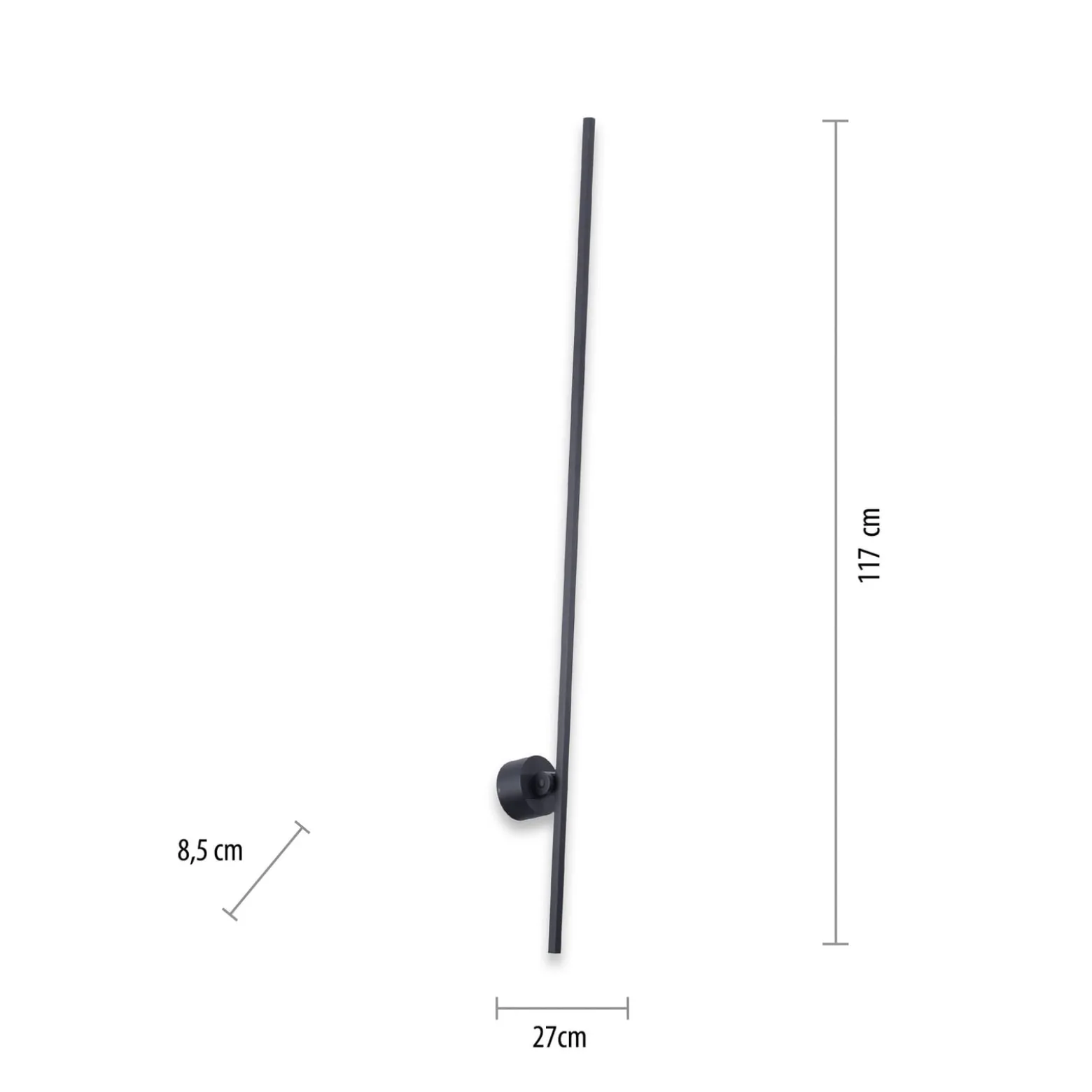 LED-seinävalaisin PURE Grafo, musta, korkeus 117 cm
