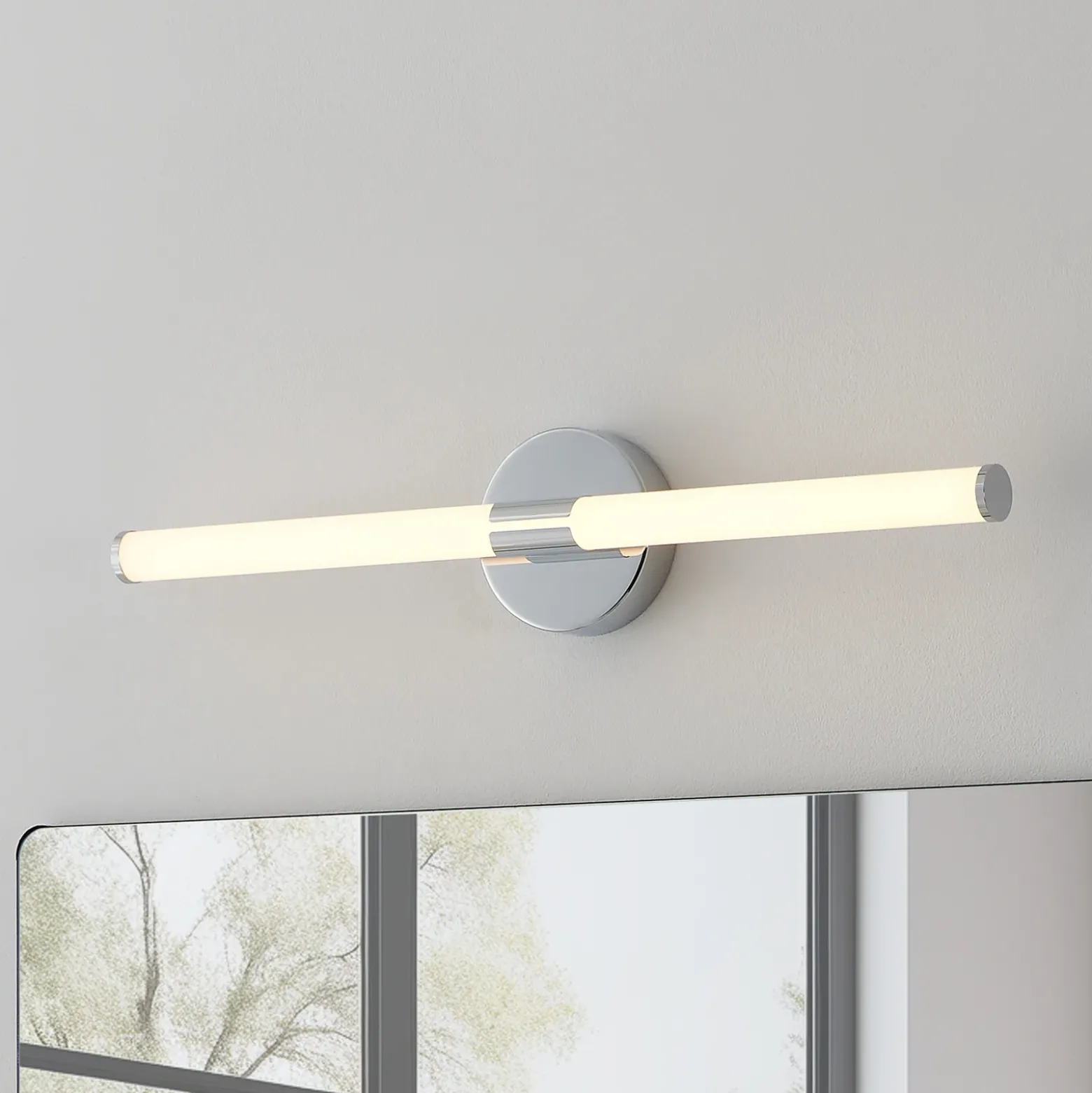 LED-seinävalaisin Ramola, kromivärinen, leveys 60 cm, IP44, CCT