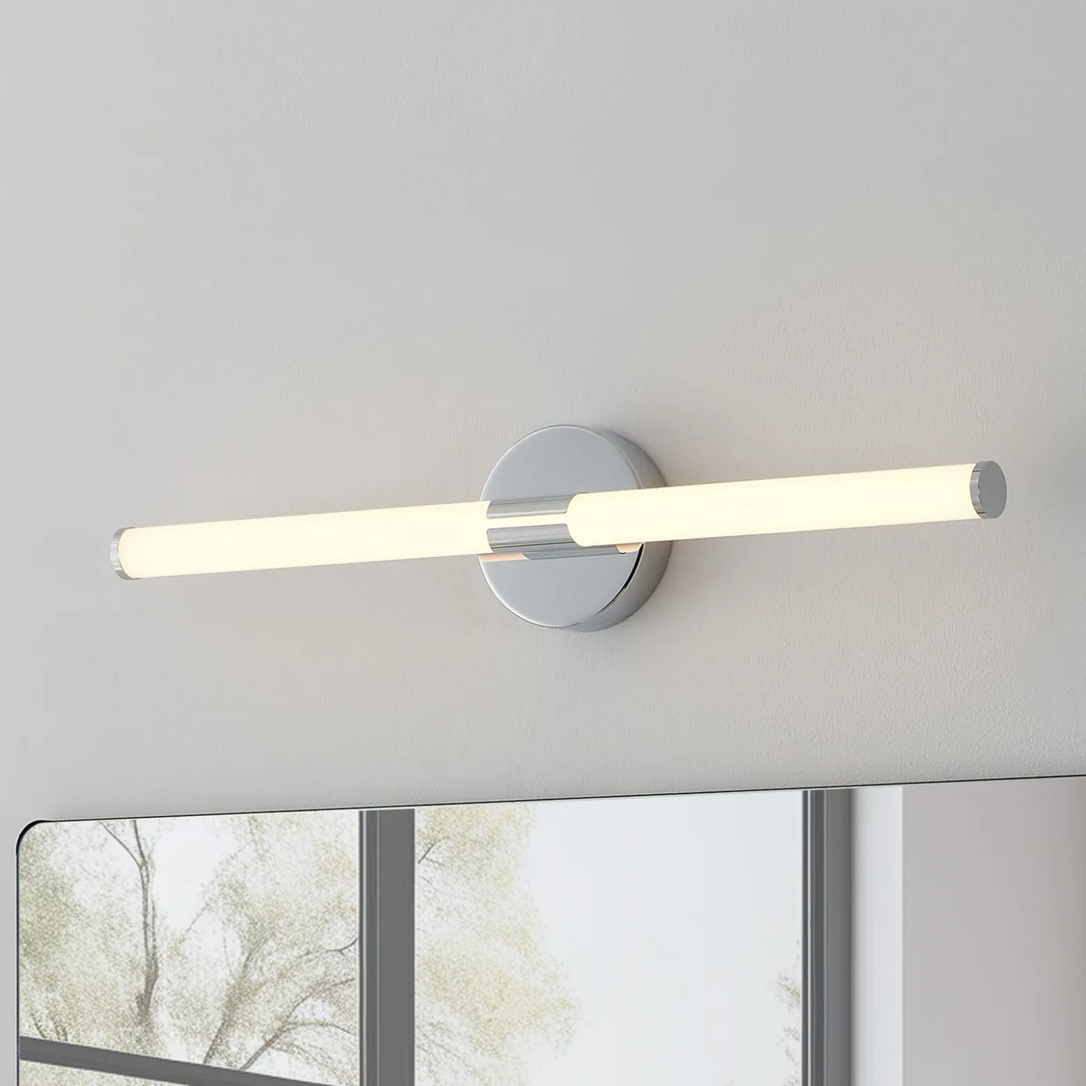 LED-seinävalaisin Ramola, kromivärinen, leveys 60 cm, IP44, CCT