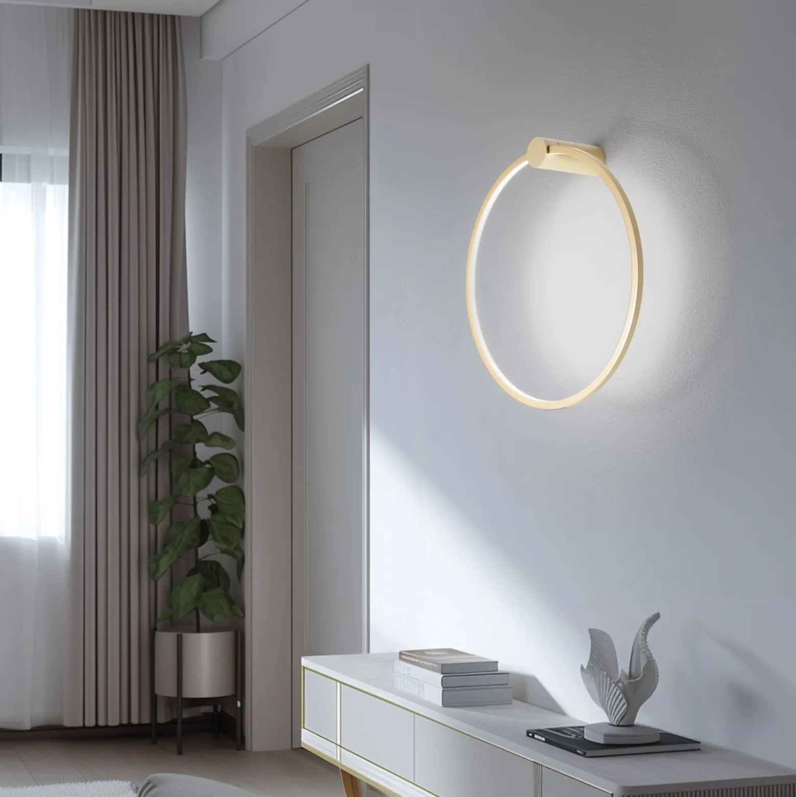 LED-seinävalaisin Saturno, kulta, Ø 50 cm, metalli, 4 000 K