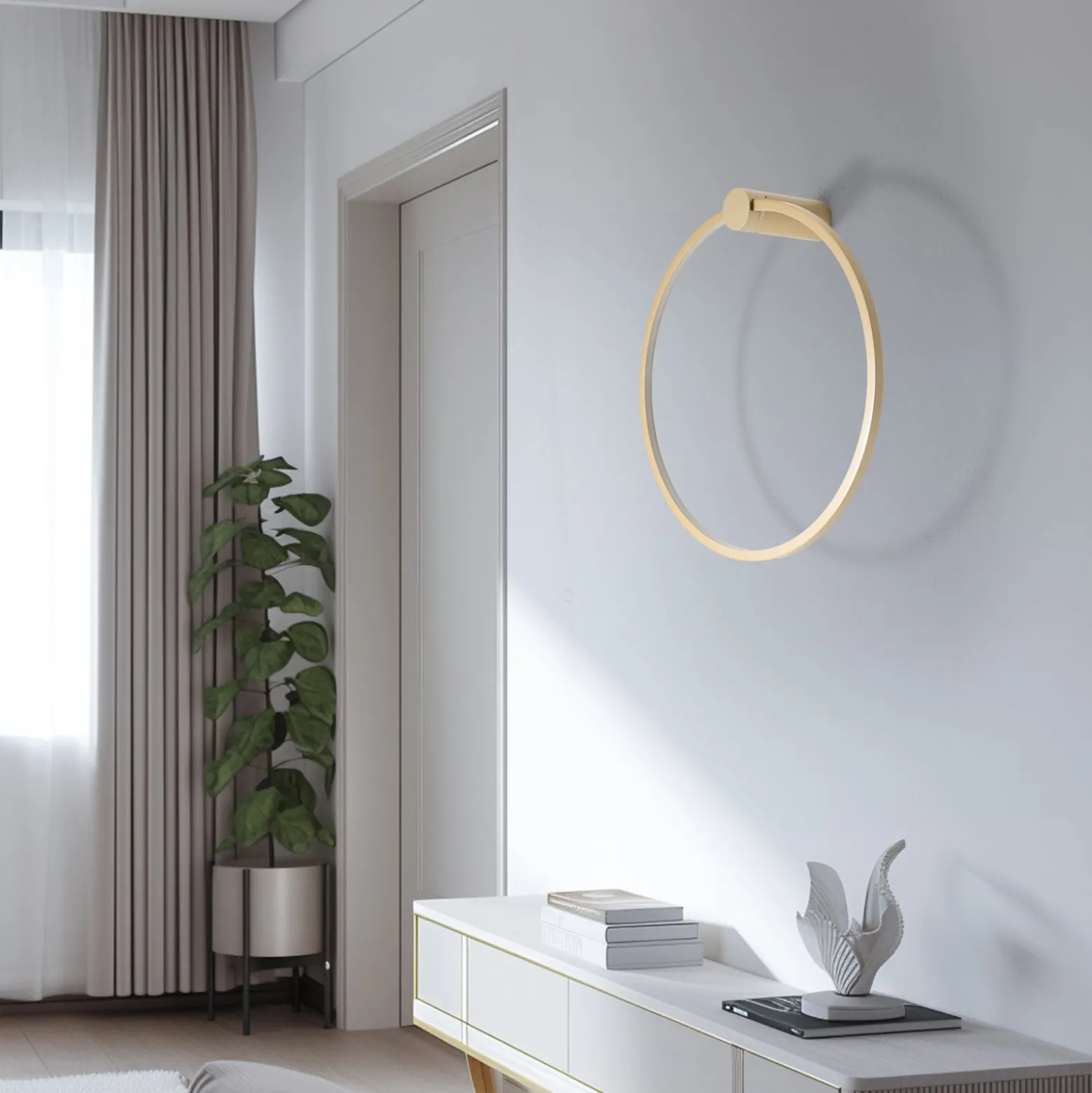 LED-seinävalaisin Saturno, kulta, Ø 50 cm, metalli, 4 000 K