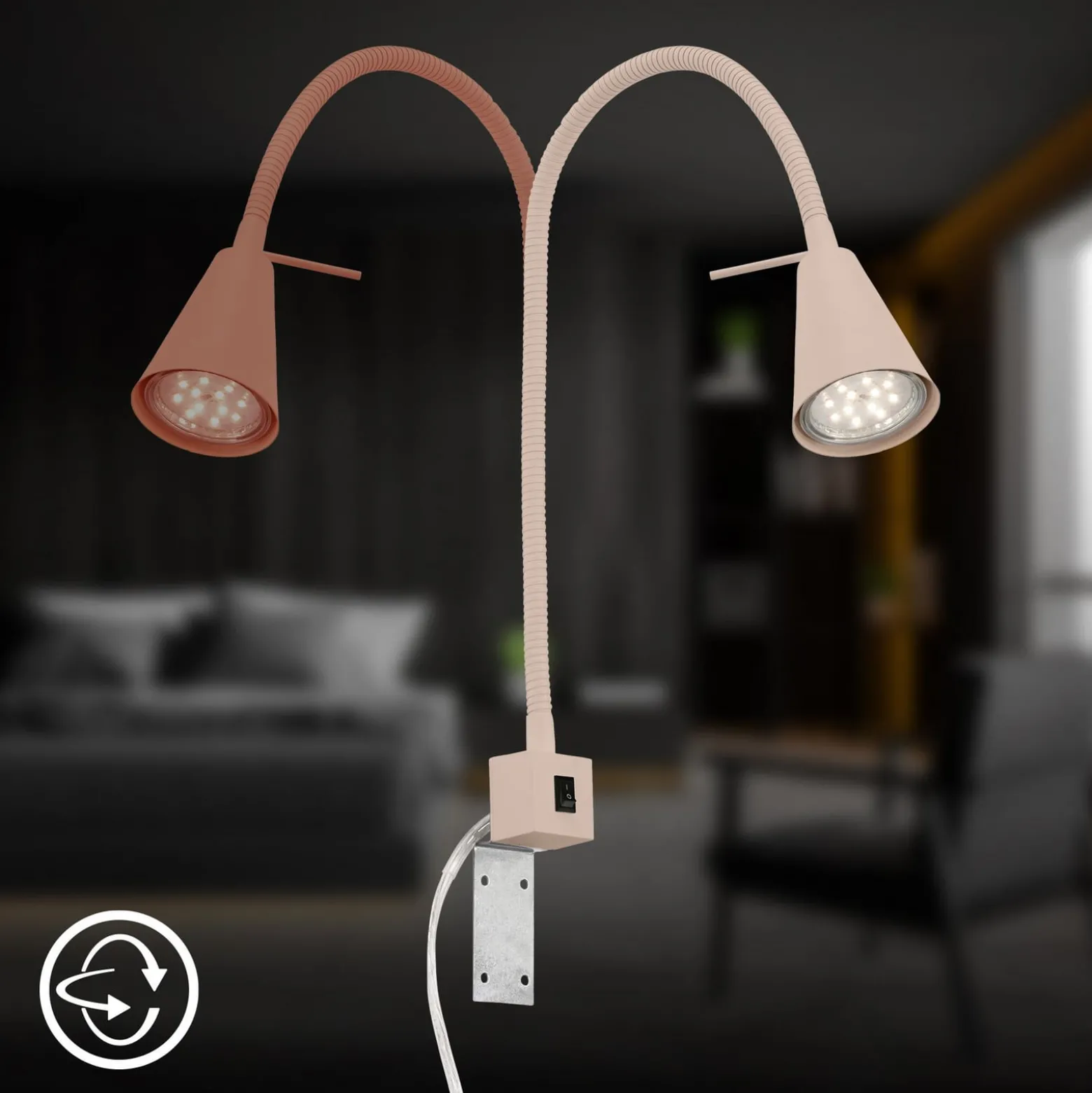LED-seinävalaisin Tuso, beige, sängyn kiinnitys, metalli, taipuisa varsi