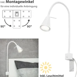 LED-seinävalaisin Tuso, valkoinen, sängyn kiinnitys, metalli