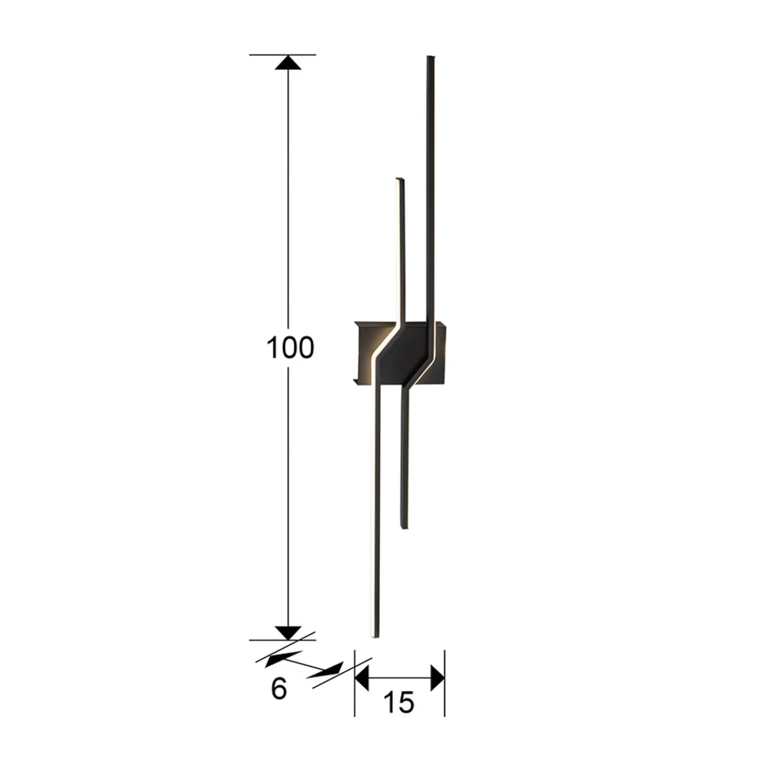 LED-seinävalaisin Zig Zag, korkeus 100 cm, musta, metalli, 4-lamppuinen.