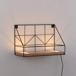 LED-seinävalotaulu puuhyllyllä, 30x15cm