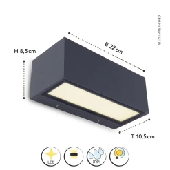 LED-ulkoseinälamppu Gemini, 22cm, 3000K, antras.