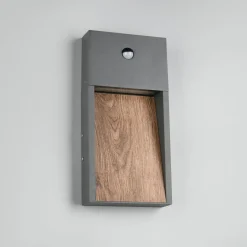 LED-ulkoseinälamppu SALMON, puunäköinen, korkeus 33 cm IP44