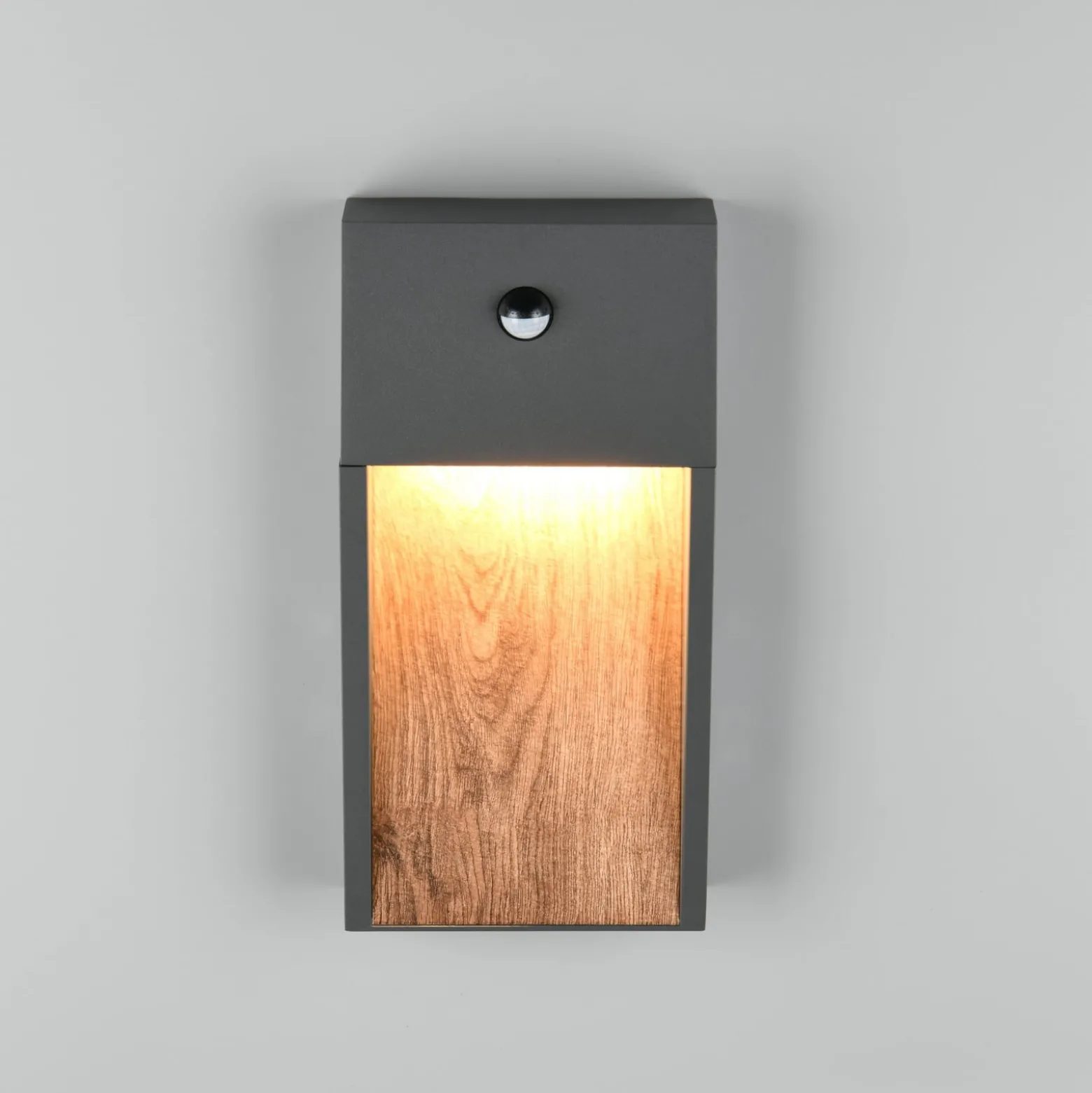 LED-ulkoseinälamppu SALMON, puunäköinen, korkeus 33 cm IP44
