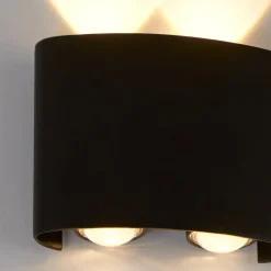 LED-ulkoseinälamppu Shadows, leveys 12 cm, musta, metalli