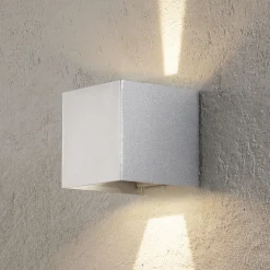 LED-ulkoseinävalaisin Cube, alumiinivärinen, metalli, 10 cm, ylös/alas