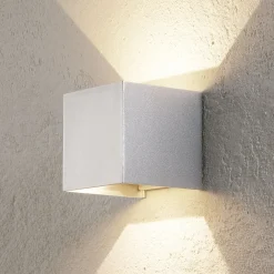 LED-ulkoseinävalaisin Cube, alumiinivärinen, metalli, 10 cm, ylös/alas