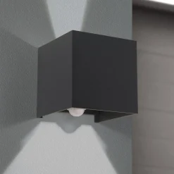 LED-ulkoseinävalaisin Cube-S, antrasiitti, metalli, anturi