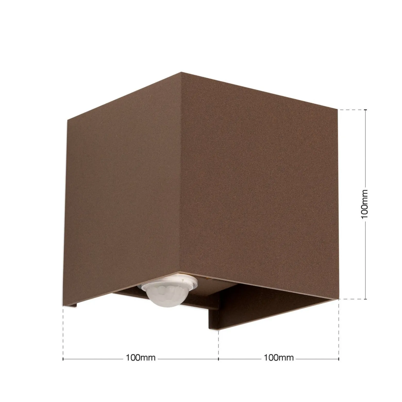 LED-ulkoseinävalaisin Cube-S, corten, metalli, anturi